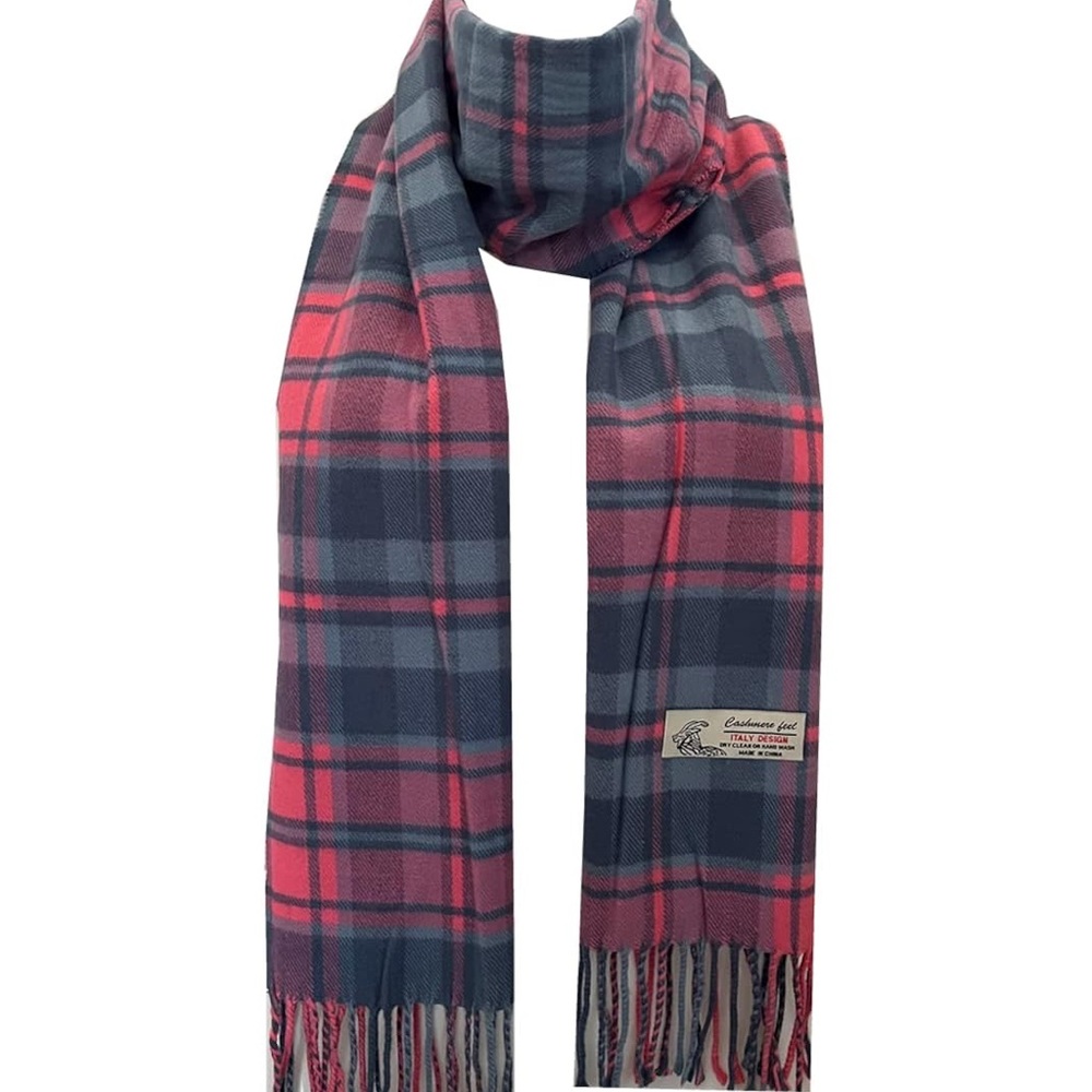 Stylish Plaid Scarf in Red and Blue